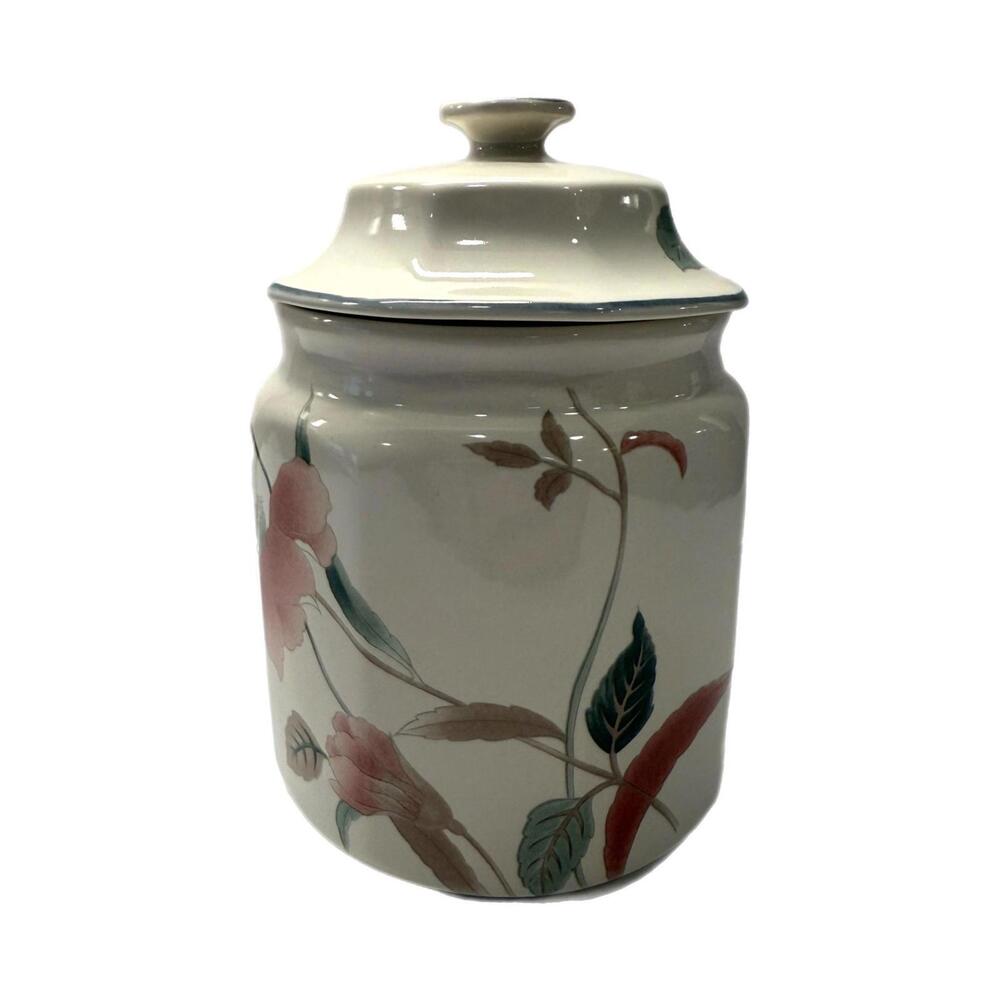 Vintage Mikasa Continental Silk Flowers Ceramic Small Canister with Lid